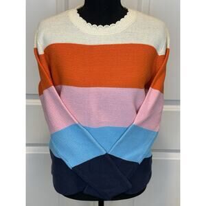 LOFT Womens Sweater Size Med Colorblock Striped Cotton Blend Happy Cheerful